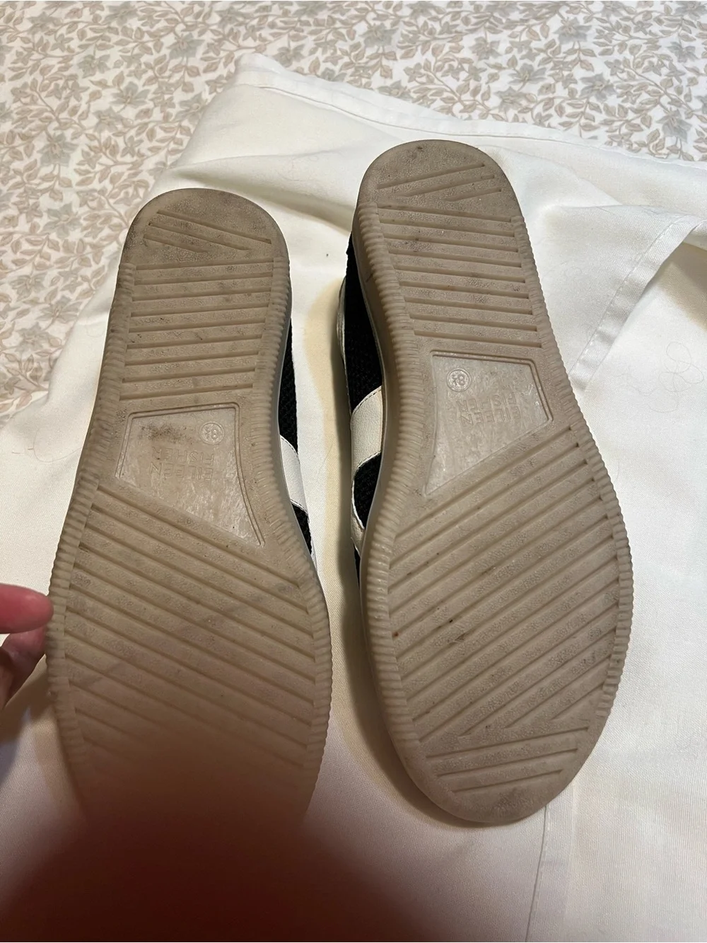 Eileen Fisher Black and White Knit Suede Sneakers 8.5